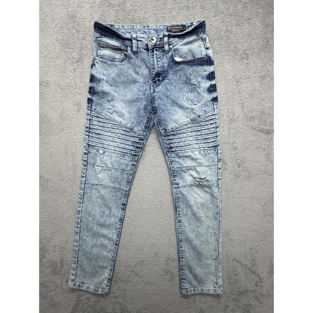 Southpole Jeans Boys 12 Light Wash Moto Biker Stretch Distressed Denim‎ Skinny